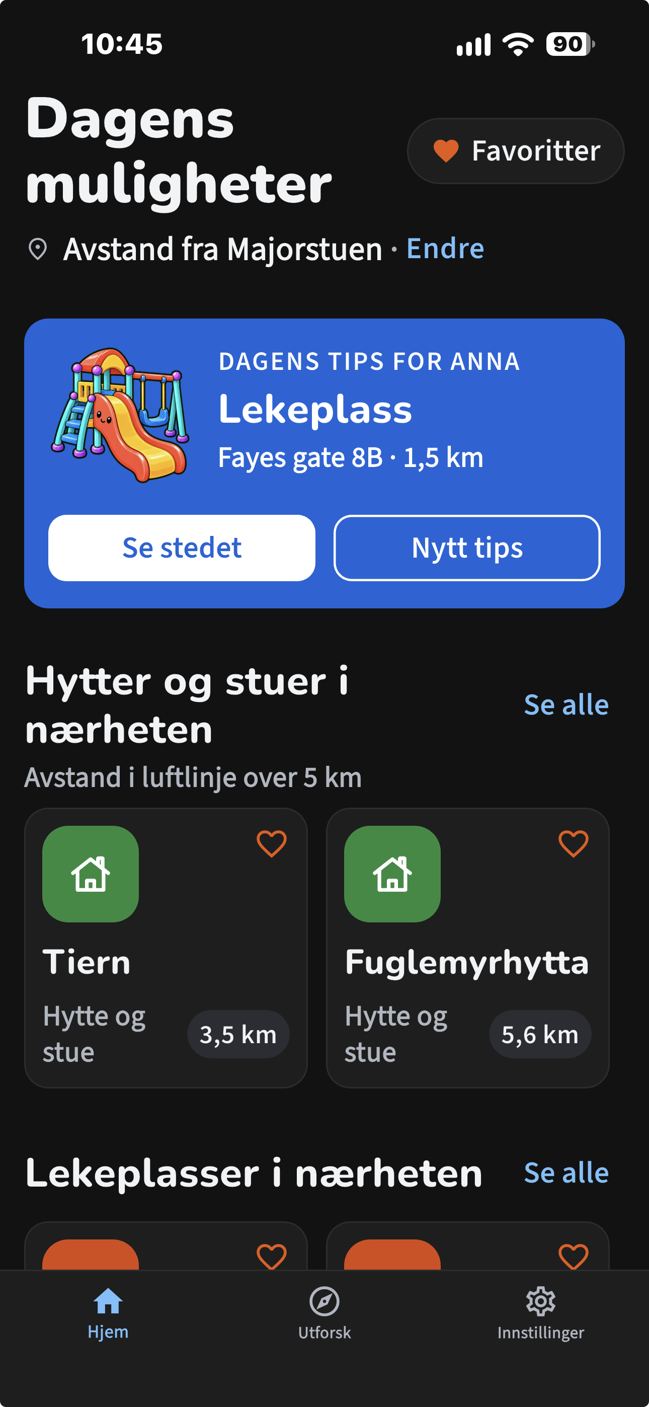 Hjem i ToGeDoo-appen: dagens tips og steder i nærheten